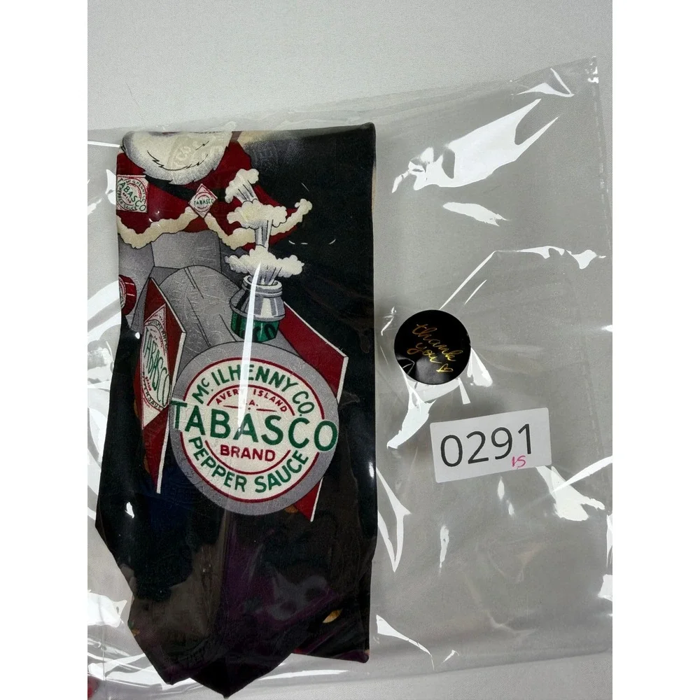 Tabasco Vintage Santa Reindeer Christmas Silk Necktie McIlhenny Co Pepper Sauce
